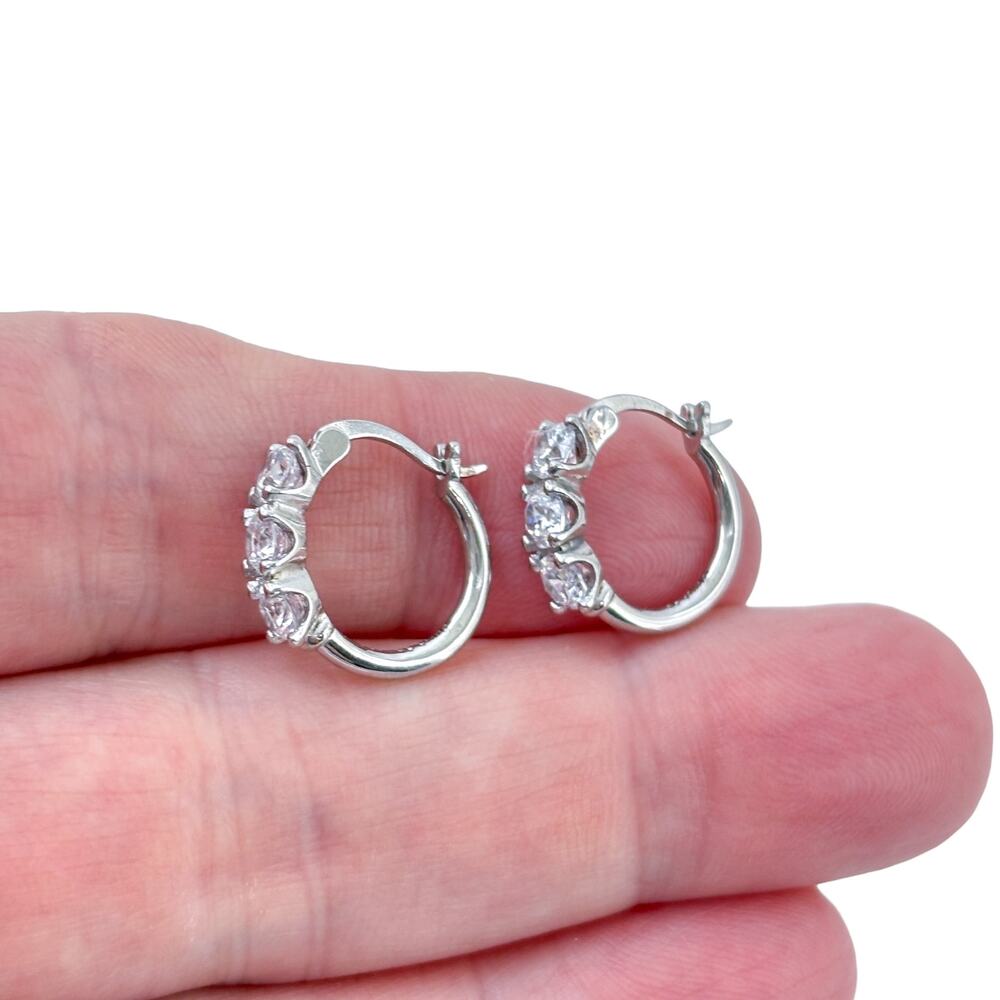 Vintage Sterling Silver 925 Cubic Zirconia Huggie Hoop Earrings
